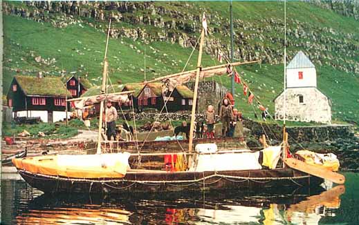 Brendan anchored at Kirkjubø, Feroes